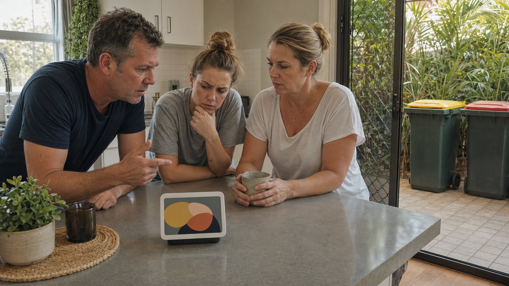 A fictional Gold Coast family in a dead-serious dispute with a home AI about bin night